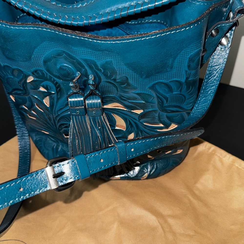 Patricia Nash Teal Floral Embossed Crossbody Bag